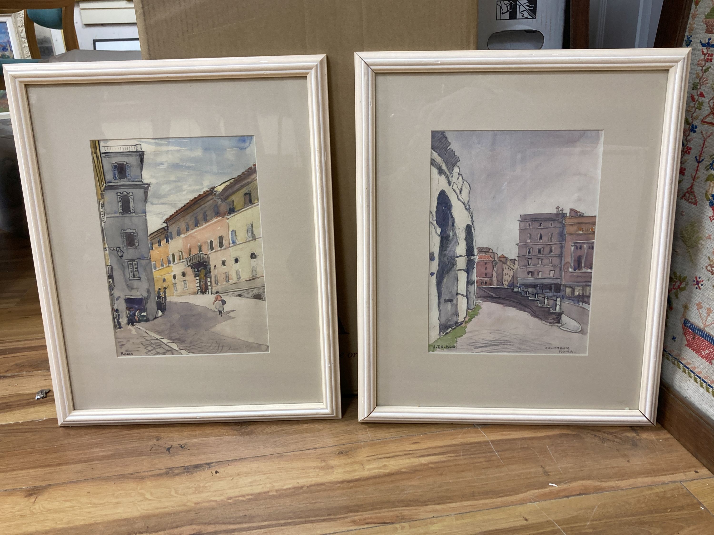 Julius Delos (1879-1970), four watercolours, Views in Naples, Rome and Venice, signed, largest 30 x 21cm.